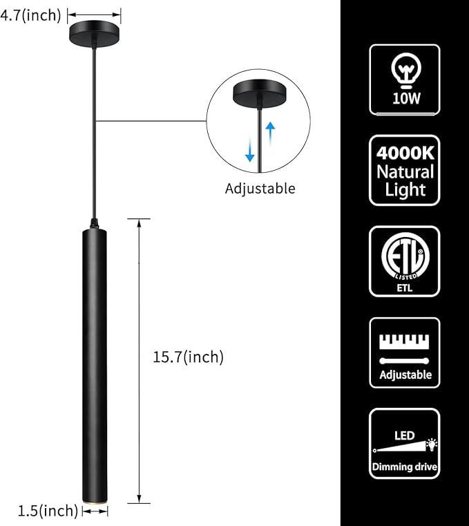OKELI Modern Pendant Lights 4000K LED Dimmable Pendant Light Fixtures Pendant Lighting for Kitchen Island,Bar,Bedroom, 15.7inch, 10W, ETL, 1Pack