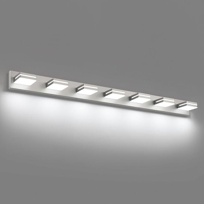 SineRise LED Modern Bathroom Vanity Light Fixtures (7-Light, 55-Inch), Brushed Nickel Modern Acrylic Bathroom Wall Lighting Fixtures Over Mirror (Cool White 6000K)