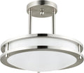 Diodesy- Semi Flush Mount Ceiling Double Ring Light Fixture 12 Inch 15W 3000K/4000K/5000K Color Selectable 1050LM LED Pendant Dual Band Trim with Brushed Nickel for Kitchen Bedroom Hallway ETL Listed
