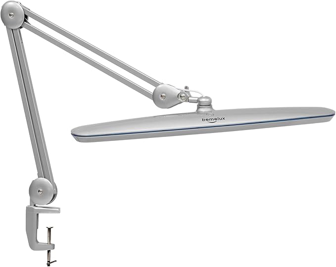 Task Lamp with Clamp, Bright 117PCS LEDs, Metal Swing Arm 24W 2200 Lumen Dimmable Led Desk Lamp for Architect Home Office Study Reading Dorm Workbench Craft, 23 Inch Working Lamp(Silver)