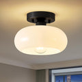 Mid-Century Modern Semi Flush Mount Ceiling Light, Metal Kitchen Light Fixture with Glass Shade, Mini White and Black Colse to Ceiling Lamp for Entryway Hallway Bathroom (8.66 Inch)