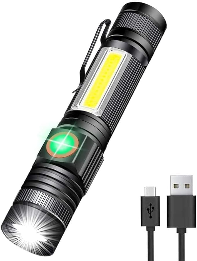 Hoxida Rechargeable Flashlight(Battery Included), Magnetic LED Flashlight with COB sidelight, 1200 Lumen Super Bright LED, Waterproof, Zoomable, 4 Modes Best Flashlight for Camping, Emergency