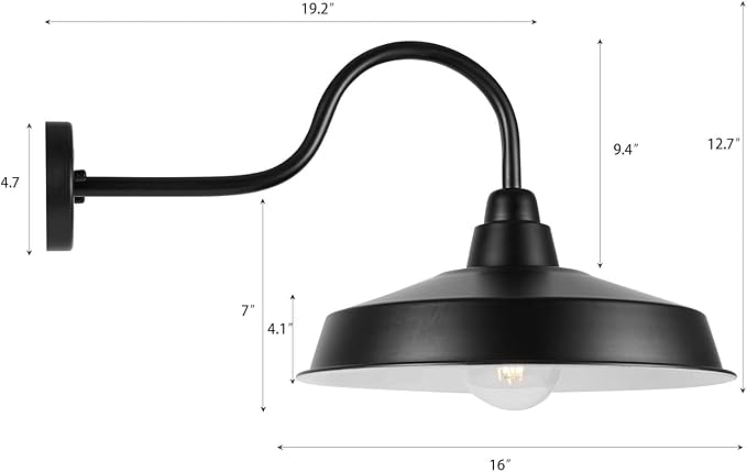 Barn Light Outdoor, 16 Inch Dome Large Farmhouse Exterior Light Fixture Wall Mount, Industrial Outdoor Wall Sconce Outside for House, Shop, Front Porch, Garage, Entryway, Black, 4 Pack