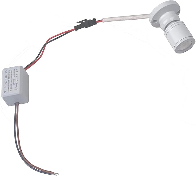 2Pack Mini Spot Light for Display Surface-Mounted 1W Cabinet Spotlights with AC 110V/220V to 3-12V Power Supply LED Driver White Shell Warm-White 3000K