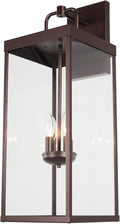 Outdoor Wall Sconce Light, 28 Inch Tall Transitional Exterior Wall Bracket Lighting with Clear Glass, Modern Anti-Rust Outside Bronze Carriage Lantern Lamp for Front Porch Corridor Doorway Patio