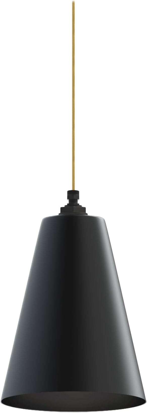 Steel Lighting Co. Laurel Pendant Light | Ceiling Mounted | 8.5 inch Cone Shade | Modern Contemporary Farmhouse Style Made in America | Gold Cloth Cord | Matte Black Exterior/Matte Black Interior