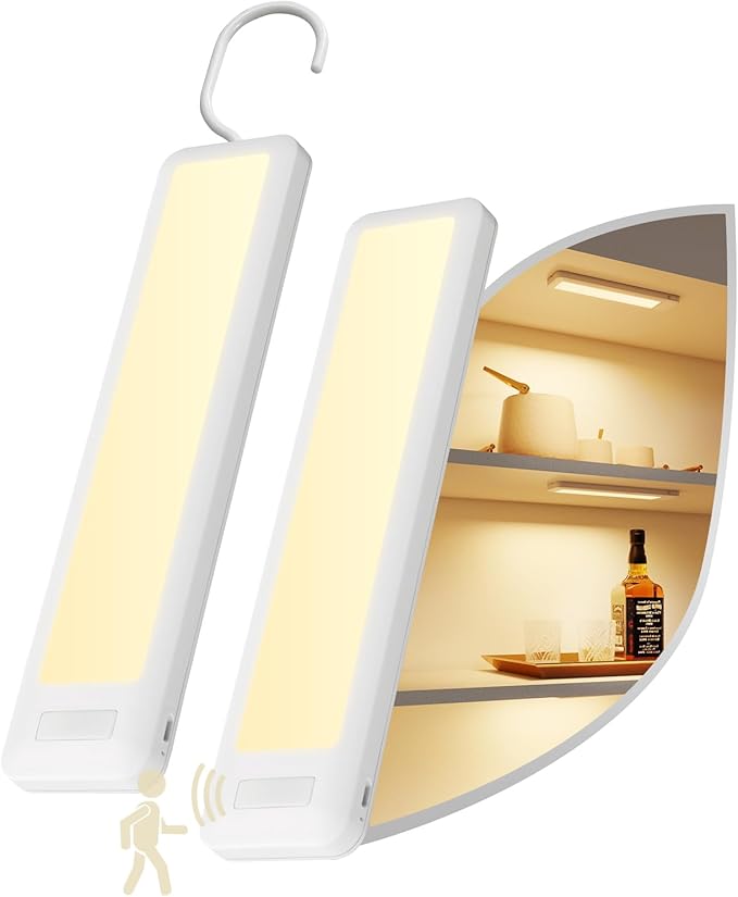 Dawnrise Under Cabinet Lights, 7.8 inch Motion Sensor Closet Light Indoor with Hook, Rechargeable Portable Lighting for Cabinet, Wardrobe, Closet, Bedroom, Storage Room, Utility Room (3000K)