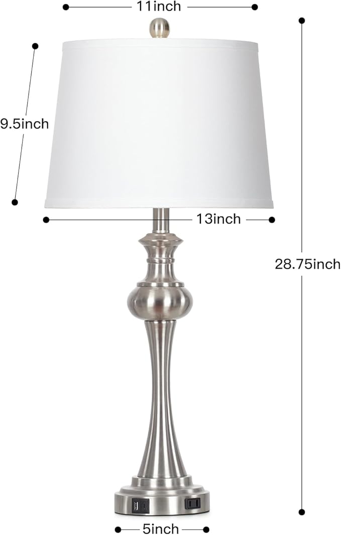 28.75" Silver Table Lamps for Living Room,3 Way Touch Control Table Lamp, Bedside Desk Lamp with Metal Base Modern Nightstand Lamp Simple Side Table Lamp for Bedroom,Office,LED Bulb Included