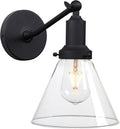 PERMO Industrial Vintage Slope Pole Wall Mount Single Sconce with Funnel Flared Clear Glass Shade Wall Sconce Light Lamp Fixture (Matte Black)