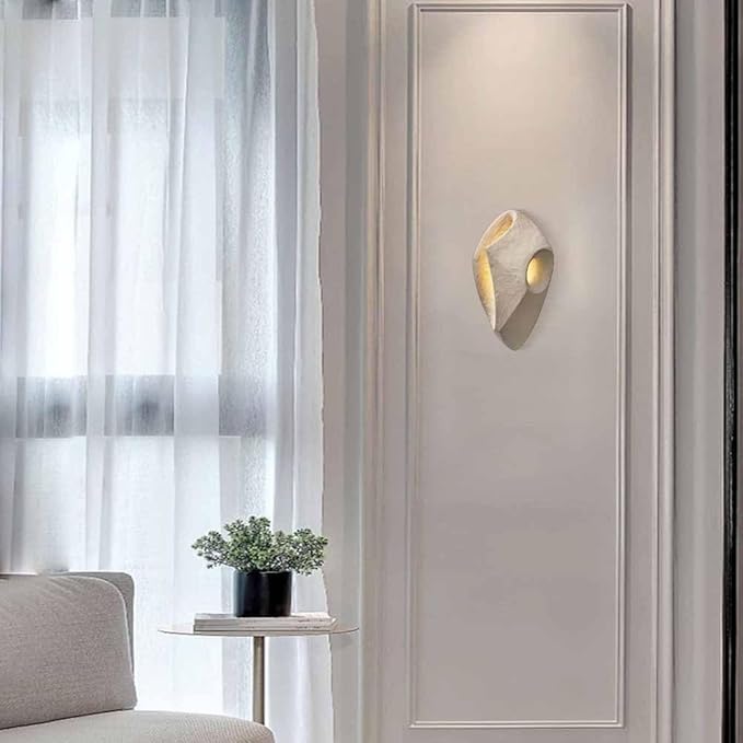 Modern Textured Wall Sconce, Minimalist Sculpture Lamp with Concrete Finish & Irregular Geometric Design, Hidden LED Warm Light for Living Room, Bedroom, Hallway, Gallery.(A)