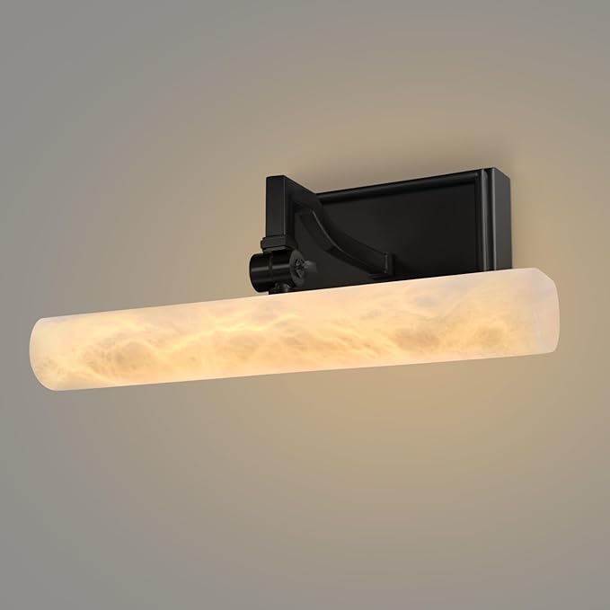 12" Alabaster Picture Light, Black Hardwired Wall Sconce Bathroom Mirror & Paintings, Adjustable Vanity Light Natural Alabaster LED Light Fixture for Hallway Bedroom Living Room