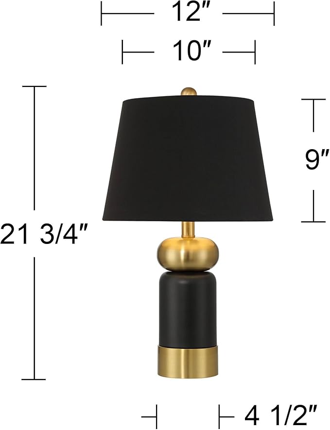 360 Lighting Anthem 21 3/4" High Small Modern Accent Table Lamp Black Gold Brass Finish Metal Single Fabric Black Shade Living Room Bedroom Bedside Nightstand House Office Home Reading Kitchen
