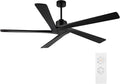 WINGBO 72 Inch DC Ceiling Fan No Light with 3 Downrods, 5 Reversible Carved Solid Wood Blades, 6-Speed Noiseless DC Motor, Large Ceiling Fan without Lights in Black Finish, ETL Listed