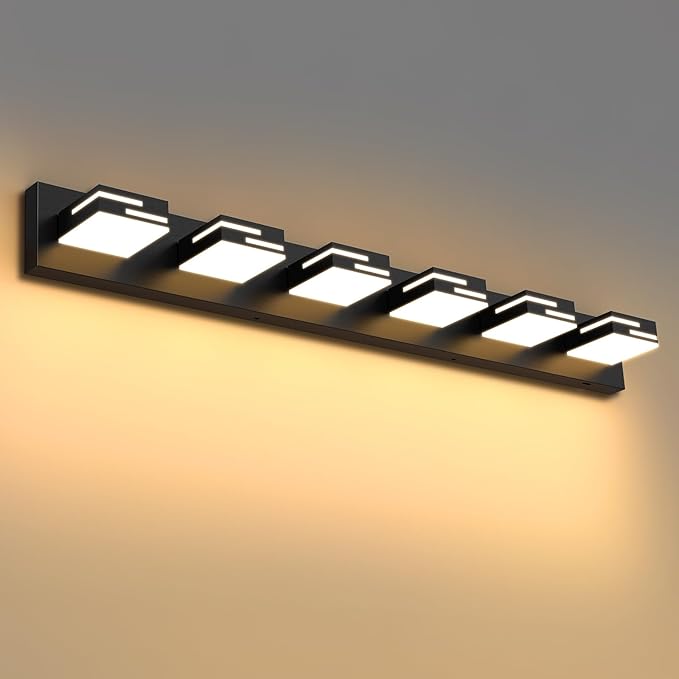 LED Modern Bathroom Vanity Light Fixtures 6-Light 5CCT Dimmable Matte Black Vanity Lights for Bathroom Lighting Fixtures Over Mirror, with 350° Rotatable Acrylic Heads, 40-inch