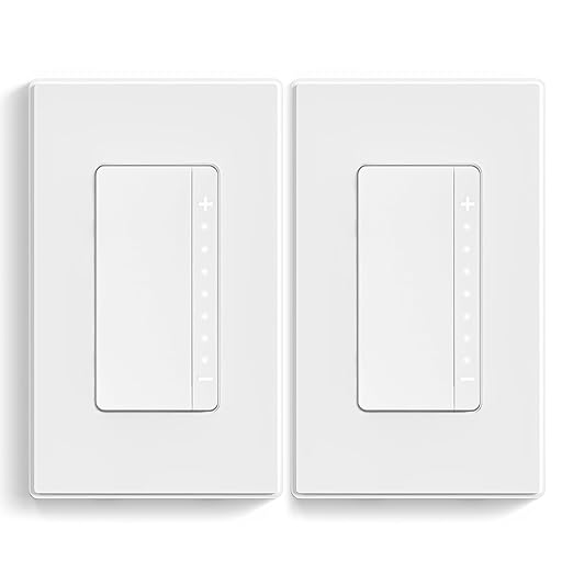 ELEGRP Dimmer Switch, Digital Dimmer Light Switch for LED Lights 150W, INC/HAL 450W, Single Pole LED Dimmer Switch, Needs Neutral Wire, Wall Plate Included, UL Listed, 2 Pack, Matte White