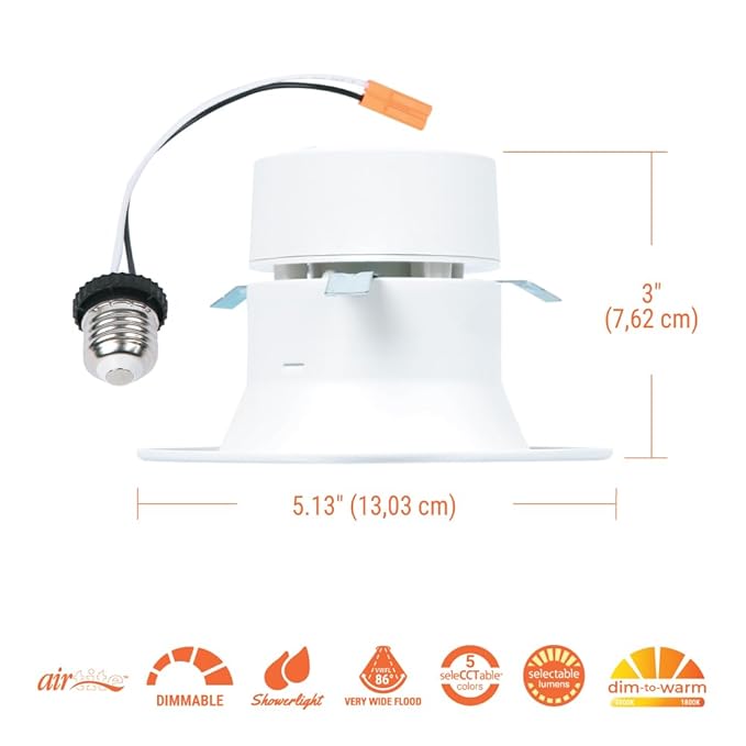 HALO 4 inch LED Recessed Light Retrofit Selectable CCT 2700K-5000K Dimmable Dim to Warm 600/900 Lumens Wet Location Indoor Outdoor Ceiling Downlight RL4LS9FSD2W1EWH