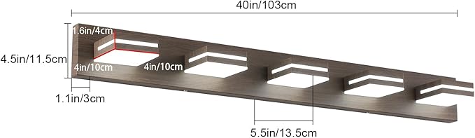 SineRise LED Modern Bathroom Vanity Light Fixtures (5-Light, 40-Inch), Brown Wood Painted Modern Acrylic Bathroom Wall Lighting Fixtures Over Mirror (Cool White 6000K)