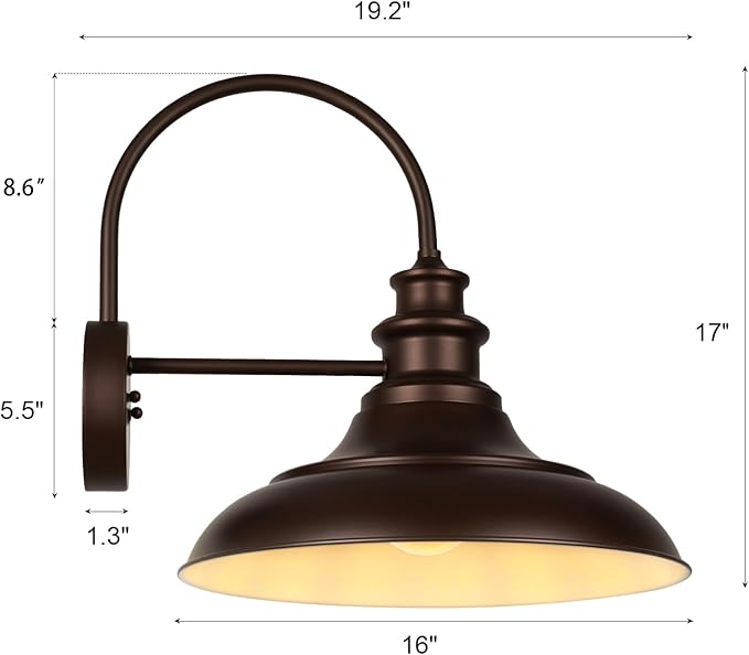 Outdoor Barn Light Fixtures, 16 Inch Large Dome Farmhouse Exterior Wall Mount Lights, Rustic Wall Sconces Indoor Wall Lighting, Industrial Bronze White Lanterns for Porch, 2 Pack