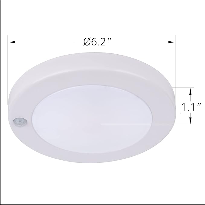 YoonLIT Flush Mount PIR Motion Sensor LED Ceiling Light, 6.2 Inch 10.5W 800 Lumen, Motion Activated Ceiling Fixture for Closet, Garage, Doorway, Stairway, Hallway, White Finish 3000K 2-Pack