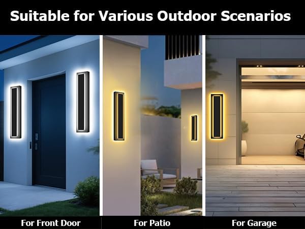 Picico 2pc 12in Modern LED Outdoor Wall Lights, Dimmable Black Exterior Wall Sconce Lighting Fixtures, Rectangular Mini Outdoor Garage Lights, 360° Beam Angle,Vertical Outdoor Lights for House Porch