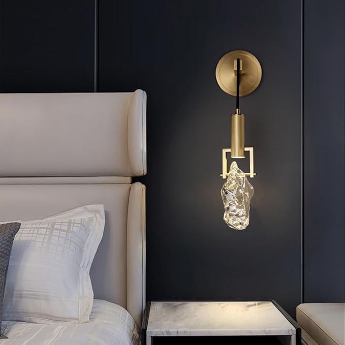 Renter Friendly Modern Crystal Wall Light Fixtures Indoor Luxury Sconce d Black LED Lamp Vintage Mid Century Hanging Lighting Fixture for Bedroom Bedside Living Room Bathroom Hotels Farmh