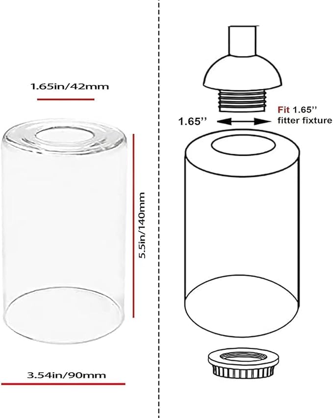 8 Pack Clear Glass Lamp Shade，Glass Shade Covers Replacements for Light Fixtures，Cylinder Globe Glass Shades Covers for Pendant Lights Chandeliers Wall Sconces Bath Vanity Lights
