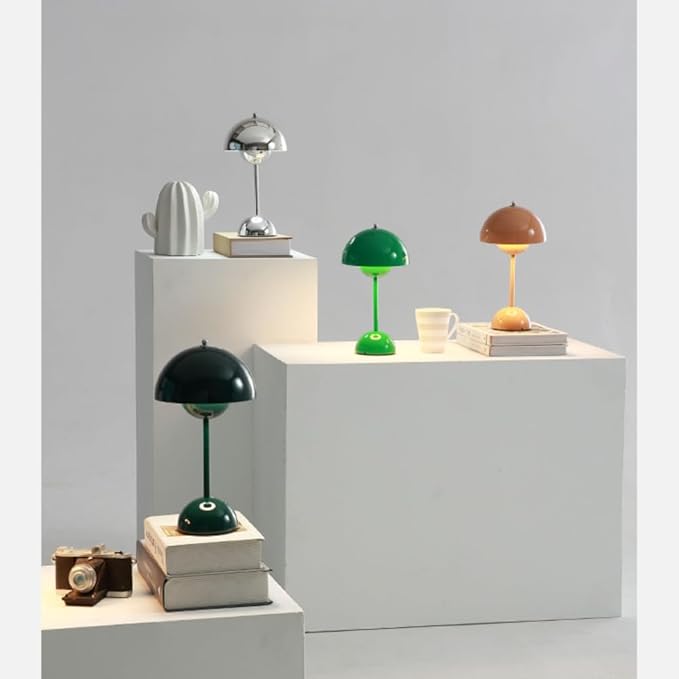 Flowerpot Lamp Modern Flower Bud 12" Cordless Touch Dimmable 2600mAh Rechargeable Nordic Minimalist Mushroom Lamp Retro Nightstand Bedside Light for Bedroom Living Room(Dark Green)