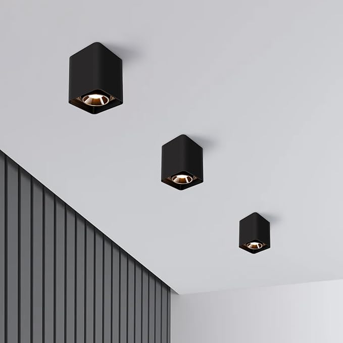 OKELI Black Modern LED Dimmable Ceiling Light Fixtures for Hallway Kitchen Entryway, 20W 1300LM 2700K-6000K Flush Mount Close to Ceiling Lighting, Cuboidal Ceiling Lamps for Living Room 3pack
