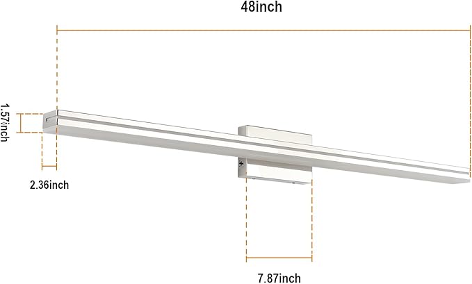 SineRise LED Modern Bathroom Vanity Light Bar (48-Inch, 3000K/4000K/6000K), Chrome Dimmable Modern Acrylic Bathroom Wall Lighting Fixtures Over Mirror