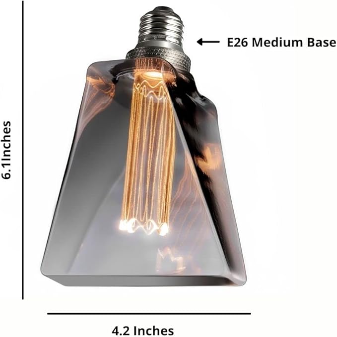 Next Glow Decorative Light Bulb Eq 20W ICE Style Shaped E26 Led Bulb Medium Base, Dimmable, Smoke/Grey Warm Light Bulb 55 Lumen, with Virtual Filament, Inner Pillar, Edison Light Bulbs LED for Home