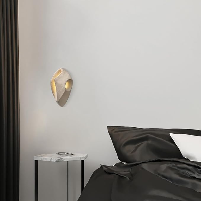 Modern Textured Wall Sconce, Minimalist Sculpture Lamp with Concrete Finish & Irregular Geometric Design, Hidden LED Warm Light for Living Room, Bedroom, Hallway, Gallery.(A)