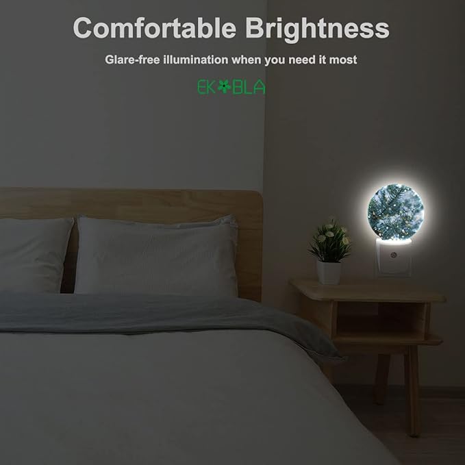EKOBLA Winter Night Lights Plug into Wall Snowy Pine Tree Branches with Sparkling Light Snowflakes Plug-in Nightlights Home Auto Sensor LED Dusk to Dawn Light for Bedroom Bathroom