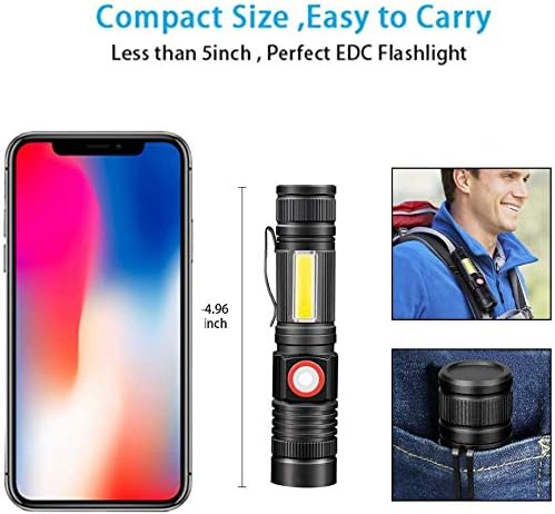 Hoxida Rechargeable Flashlight(Battery Included), Magnetic LED Flashlight with COB sidelight, 1200 Lumen Super Bright LED, Waterproof, Zoomable, 4 Modes Best Flashlight for Camping, Emergency