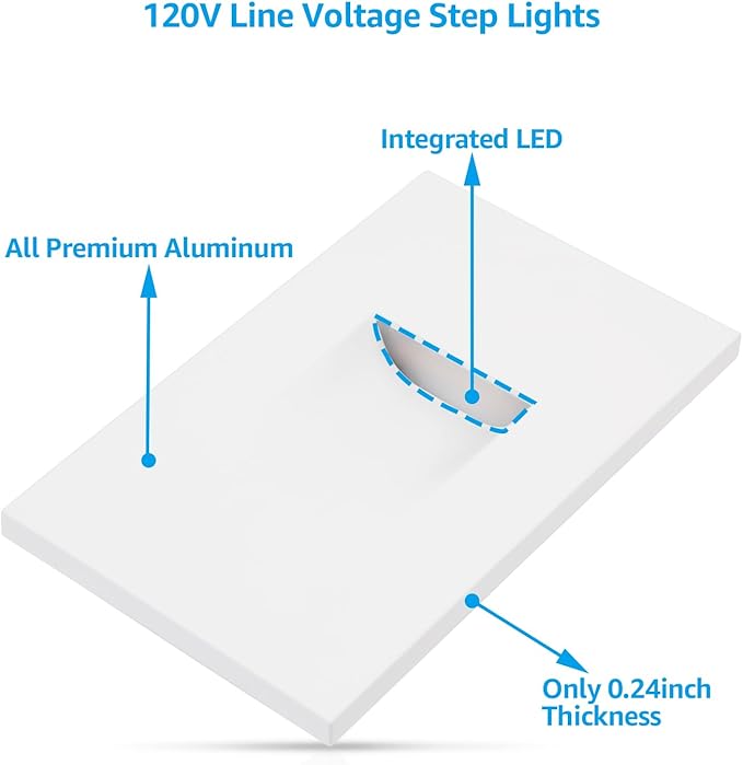 LEONLITE 5CCT 120V LED Step Lights, 3.5W 150LM 5%-100% Dimmable Indoor Outdoor Waterproof Vertical Stair Light, 2700K/3000K/3500K/4000K/5000K Selectable, CRI90, ETL, Aluminum, White, Pack of 3