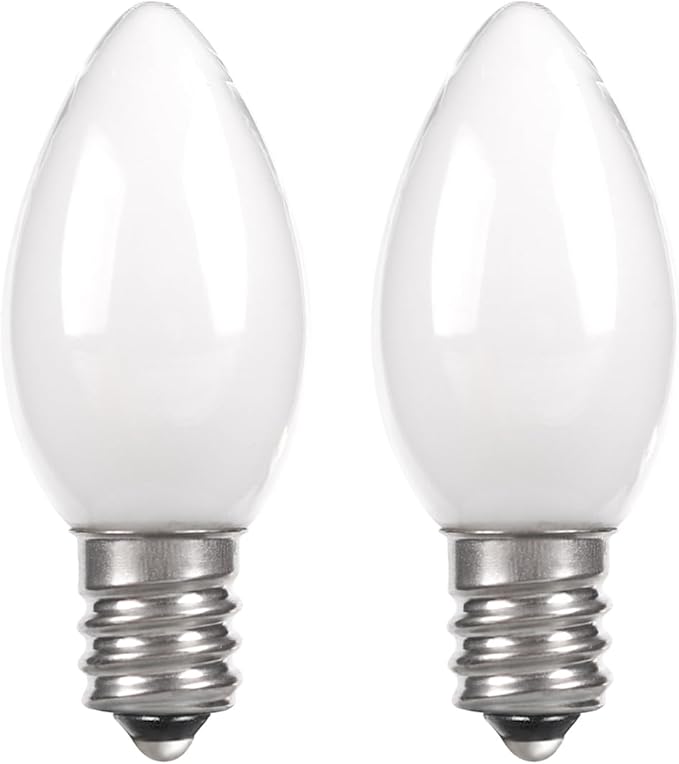 C7 Candelabra Led Night Light Bulbs, 0.6 Watt Equivalent 7W Incandescent, E12 Milk White Bulbs, Warm White 2700K Smalll Nightlight Replacement Bulb for Window Candle & Chandeliers, 2 Pack