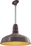 Steel Lighting Co. Carson Barn Light | Ceiling Mounted Pendant | 16 inch Dome | 12 inch Sloped Stem | Industrial Style Steel Light Made in America | Dark Bronze Exterior/Brass Interior