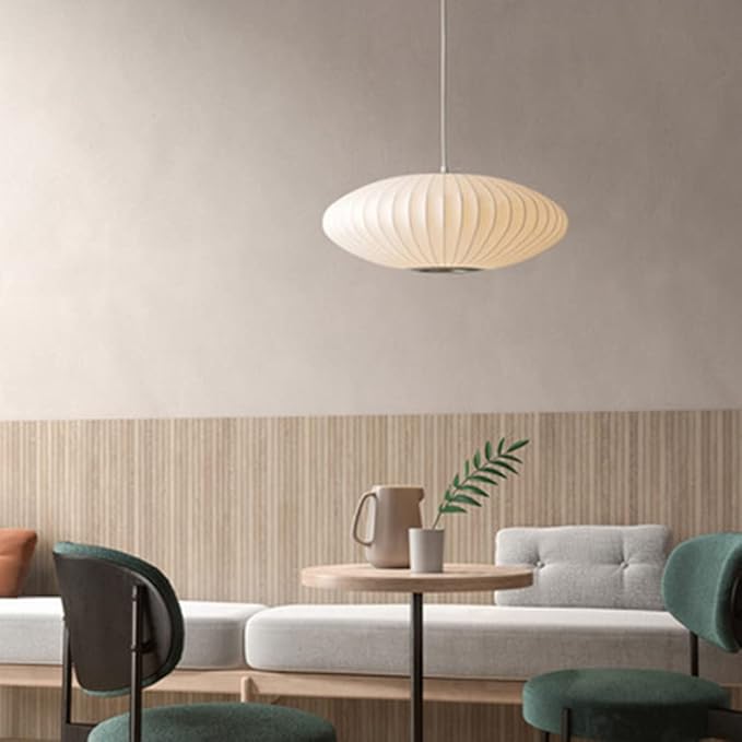 LITFAD Minimalist Indoor Pendant Light, Modern Cloth Art Lantern 1-Light Pendant Lighting Creative Ceiling Hanging Light for Living Room Dining Room Restaurant Cafe - 110V-120V White 27.5"
