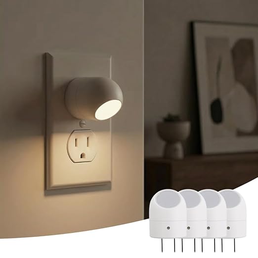 Mini LED Night Light Plug-in Smart Sensor Directional Lamp with 360° Adjustable Head Auto On Off Dusk to Dawn Lighting Energy Saving Bedside Wall Light (Warm White, 4 Pack)