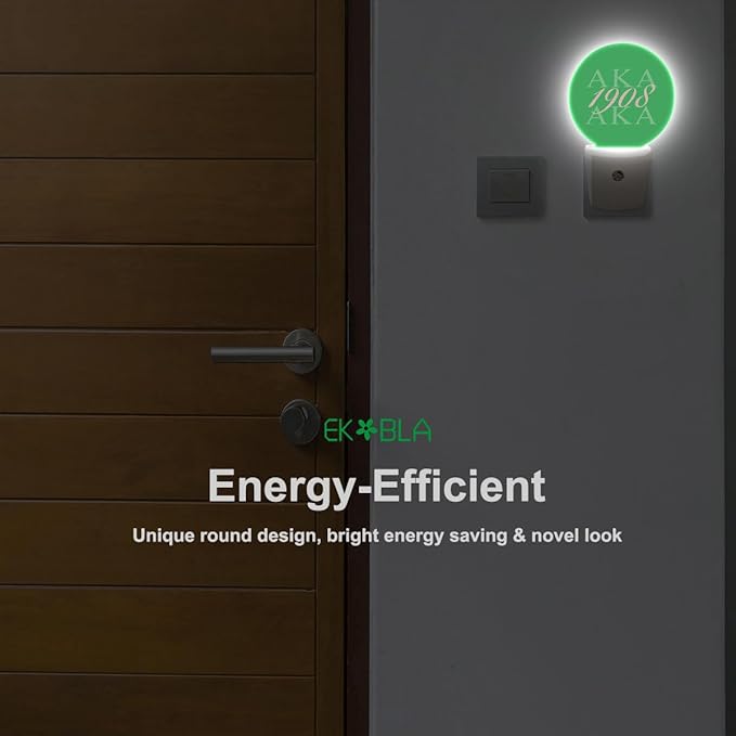 EKOBLA AKA 1908 LED Night Light Light Pink Green Simple Creative Lettering AKA Dusk to Dawn Plug-in Nightlights Auto Sensor for Home Indoor Bathroom Hallway Kitchen