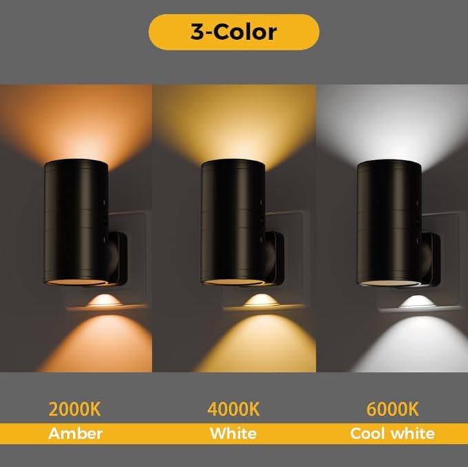 Night Light Plug in, 2 PCS Night Light with Dusk to Dawn Sensor, 3-Color/Brightness Adjustable/180 for Kids Room,Hallway, Bedroom, Garage, Stairway