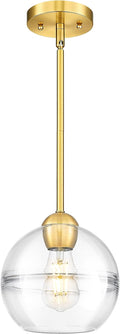Emak 8 Inch Globe Pendant Lights Kitchen Island, Brushed Gold Pendant Light Fixtures with Clear Glass Shade, Modern Island Lights for Kitchen, Dining Room, Bathroom, PL121-BGD-AG