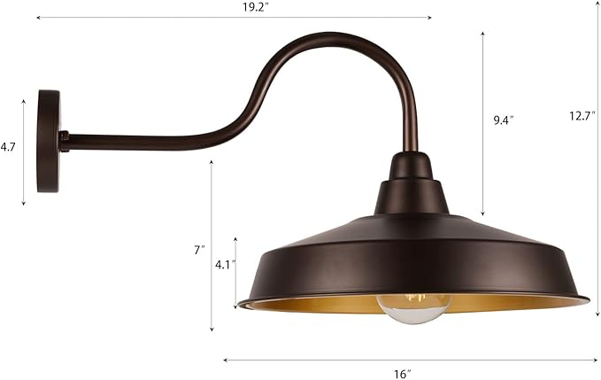 Barn Light Outdoor, 16 Inch Dome Large Farmhouse Exterior Light Fixture Wall Mount, Industrial Outdoor Wall Sconce Outside for House, Shop, Front Porch, Garage, Entryway, Orb, 1 Pack
