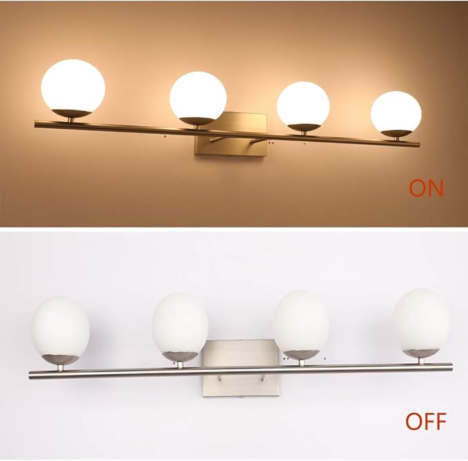 New Bathroom Vanity Light Fixtures 4 Lights Brushed Nickel Glass Shade Modern Wall Bar Sconce Over Mirror（(Exclude G9 Bulb)