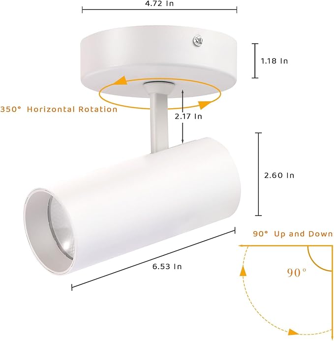 LED Dimmable Ceiling Spotlight Adjustable Ceiling Mounted Directional Spot Light 4.72'' Aluminum Indoor Monopoint Light for Living Room Painting CRI 98 12W 3000K White