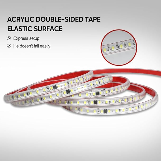 AC 110V LED Strip Lights 3 Meters Cold White LED Rope Lights 9.84FT Flexible LED Strips 120 LEDs/m SMD 2835 Bright LED Tape Light 6000K for Bedroom Kitchen Cabinet