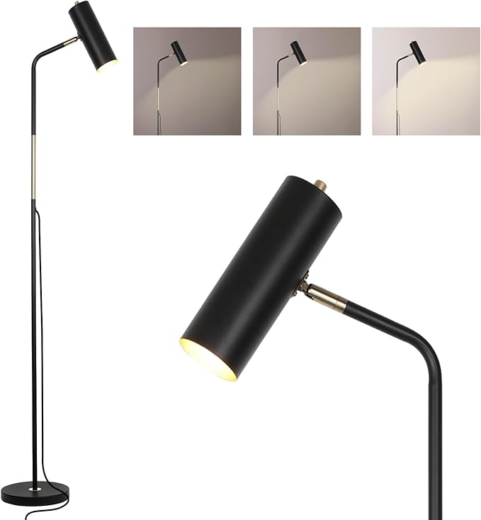 Floor Lamp, Industrial Floor Lamps for Living Rooms & Bedrooms - Rustic Farmhouse Reading Lamp Standing, Adjustable Metal Heads Indoor Task Lighting for Living Room Office Home Décor (LED Black)