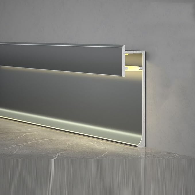 20Pcs LED Aluminium Metal Baseboard Trim, Gentleman Grey 100mm x 2500mm 3.94" x 8.2' Total 164 ft LED Light Aluminum Wall Base Board Cover Molding Skirting Trim, Embedded Mount Down Light B Style