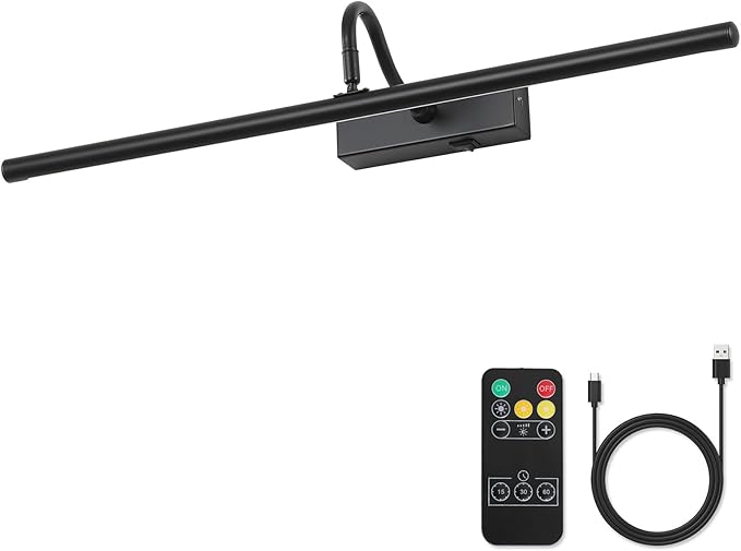 Picture Light,5000mAh Picture Lights for Wall with Remote,24 inch Art Light for Paintings, Gallery Lighting for Photo,Mirror,Artwork Frame,Portrait(Black)
