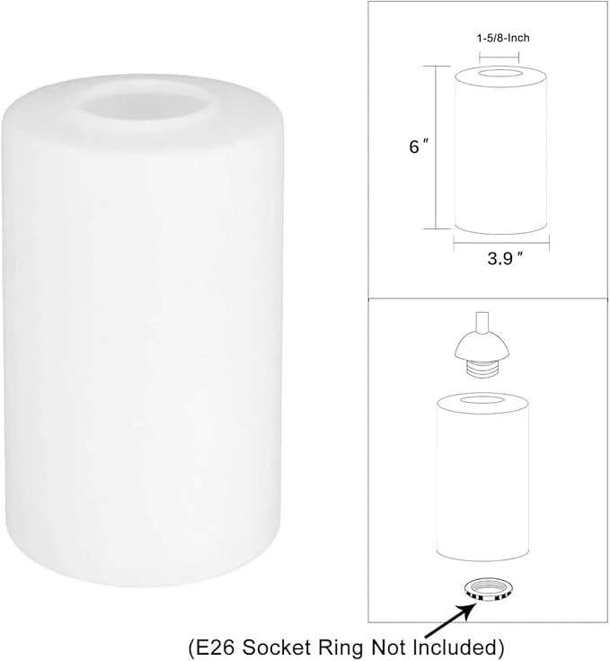 Piano 5-Pack White Frosted Glass Light Shade，Glass Lamp Shade Replacements for Light Fixtures，Cylinder Globe Glass Shades Covers for Pendant Lights Chandeliers Wall Sconces Bath Vanity Lights