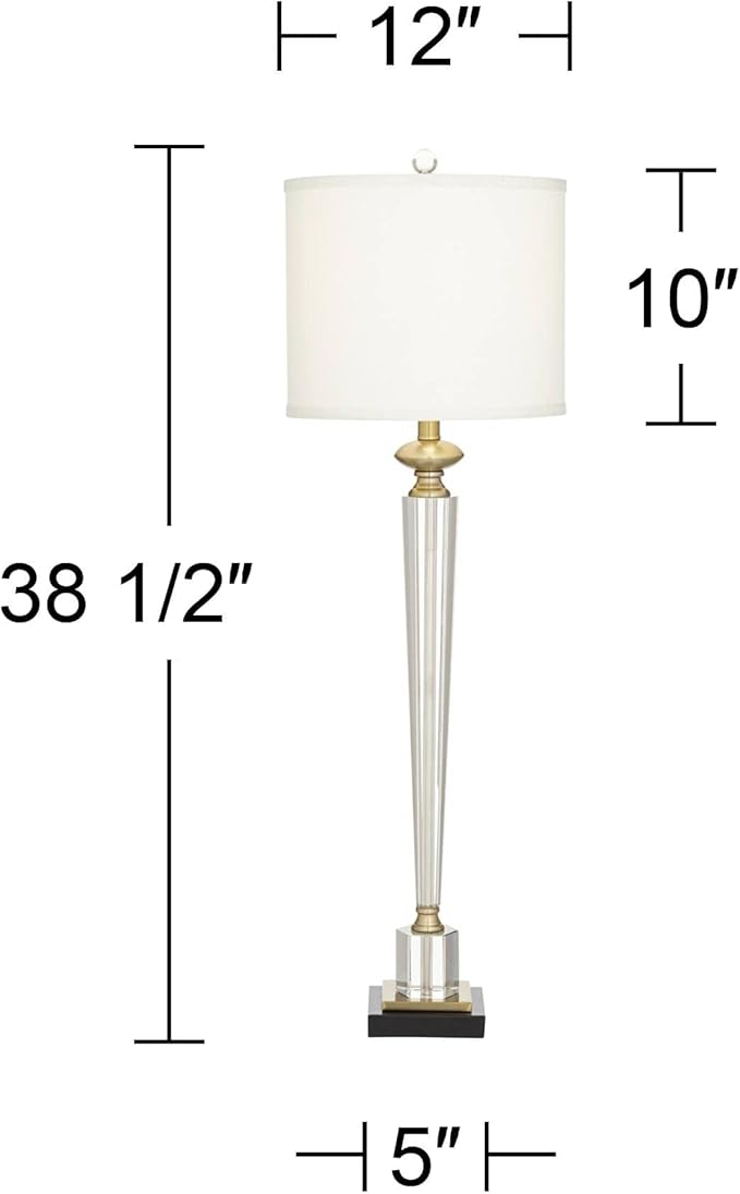 Vienna Full Spectrum Lana Modern Table Lamp 38 1/2" Tall Clear Crystal Glass Hexagonal Column White Drum Shade Decor for Living Room Bedroom House Bedside Nightstand Home Office Entryway Family